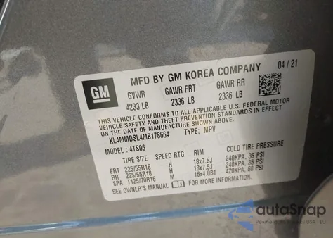 2021 Buick Encore Gx Fwd Select из США, поврежденный, VIN KL4MMDSL4MB178664